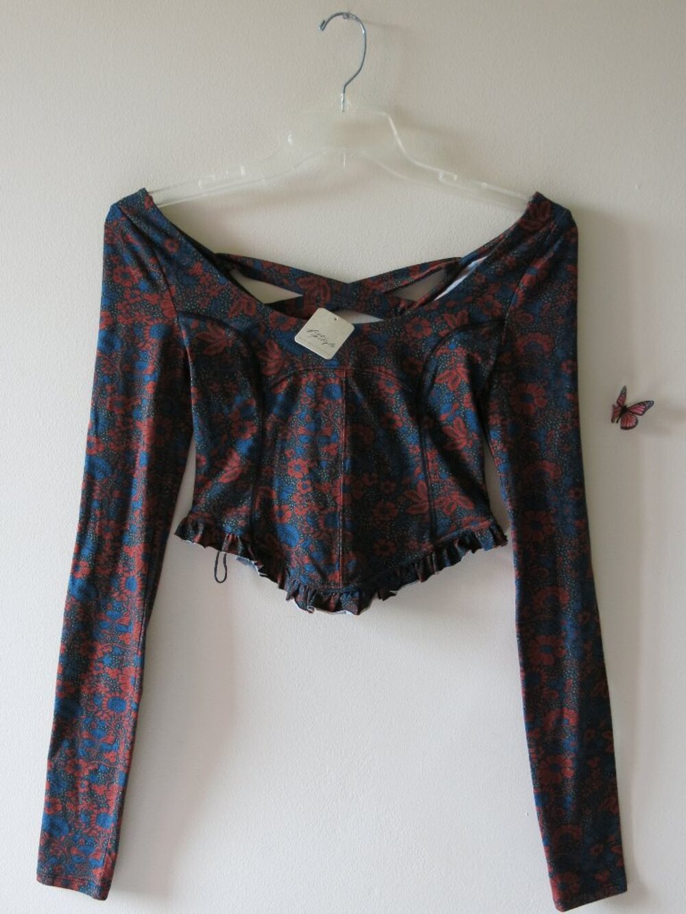 Free People Floral Cottagecore Bohemian Corset Crisscross Back Top Size XS
